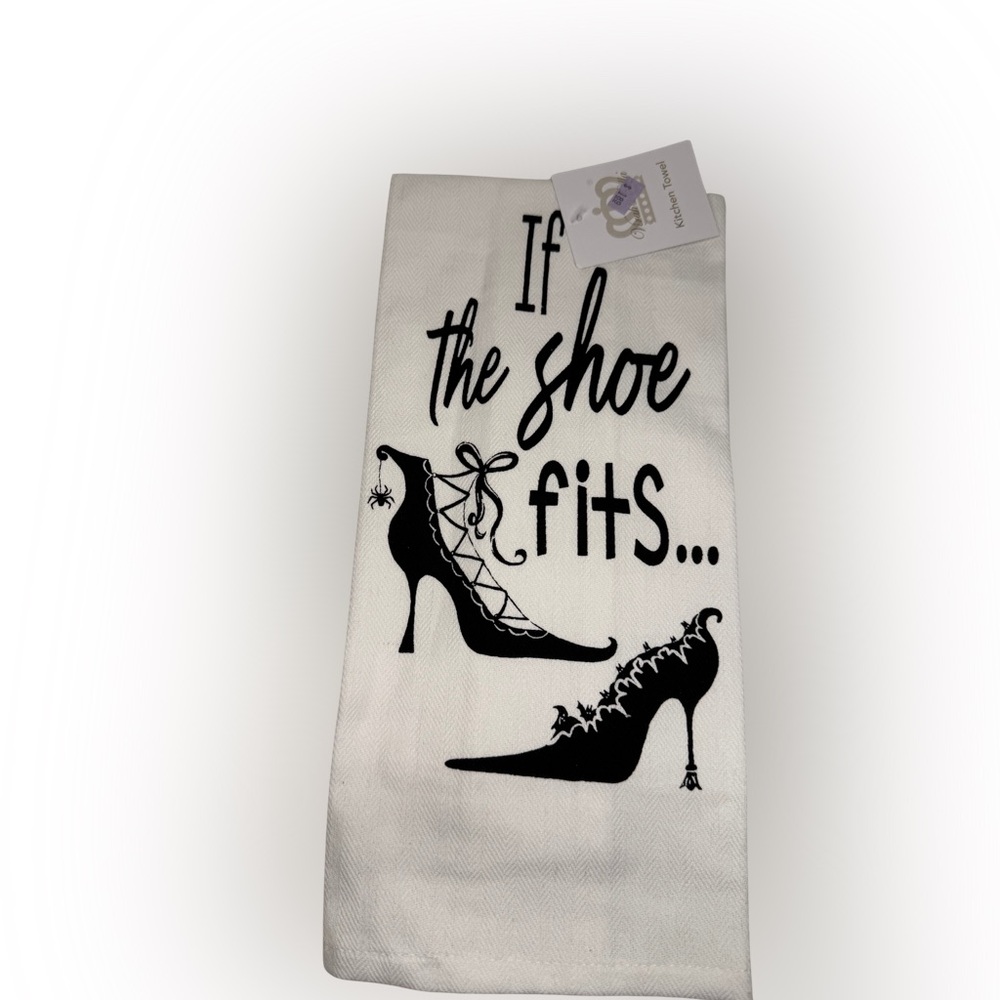 Only 5 left “If the shoe fits” White Kitchen Towel with humorous designs, cotton